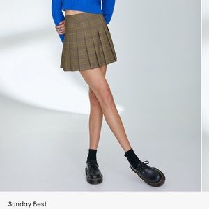 Aritzia Sunday Best Olive Micro Plaid Skirt